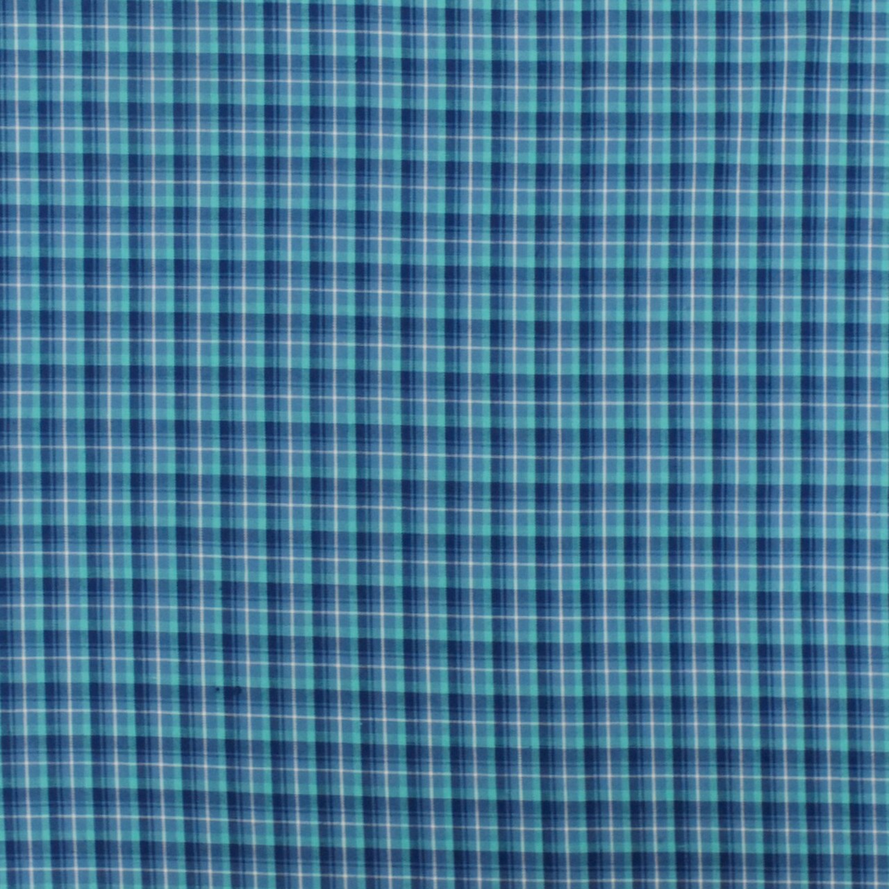 Navy Blue-Teal-Multi Plaid Cotton-Polyester Madras Woven Fabric By the Yard
